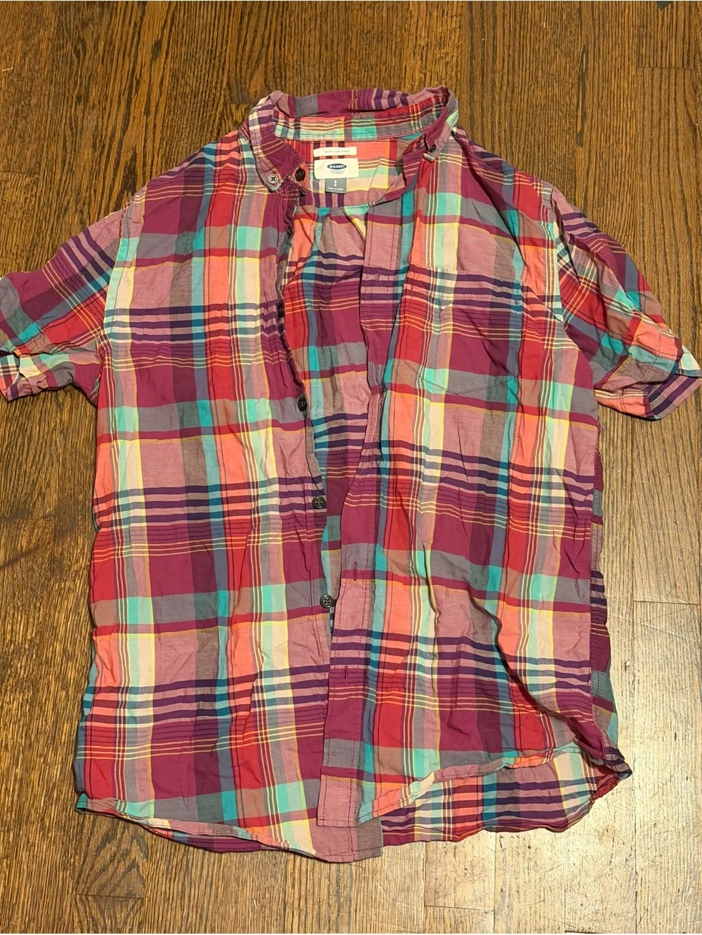 Old Navy Berry Plaid Short-Sleeve Button-Down Shirt